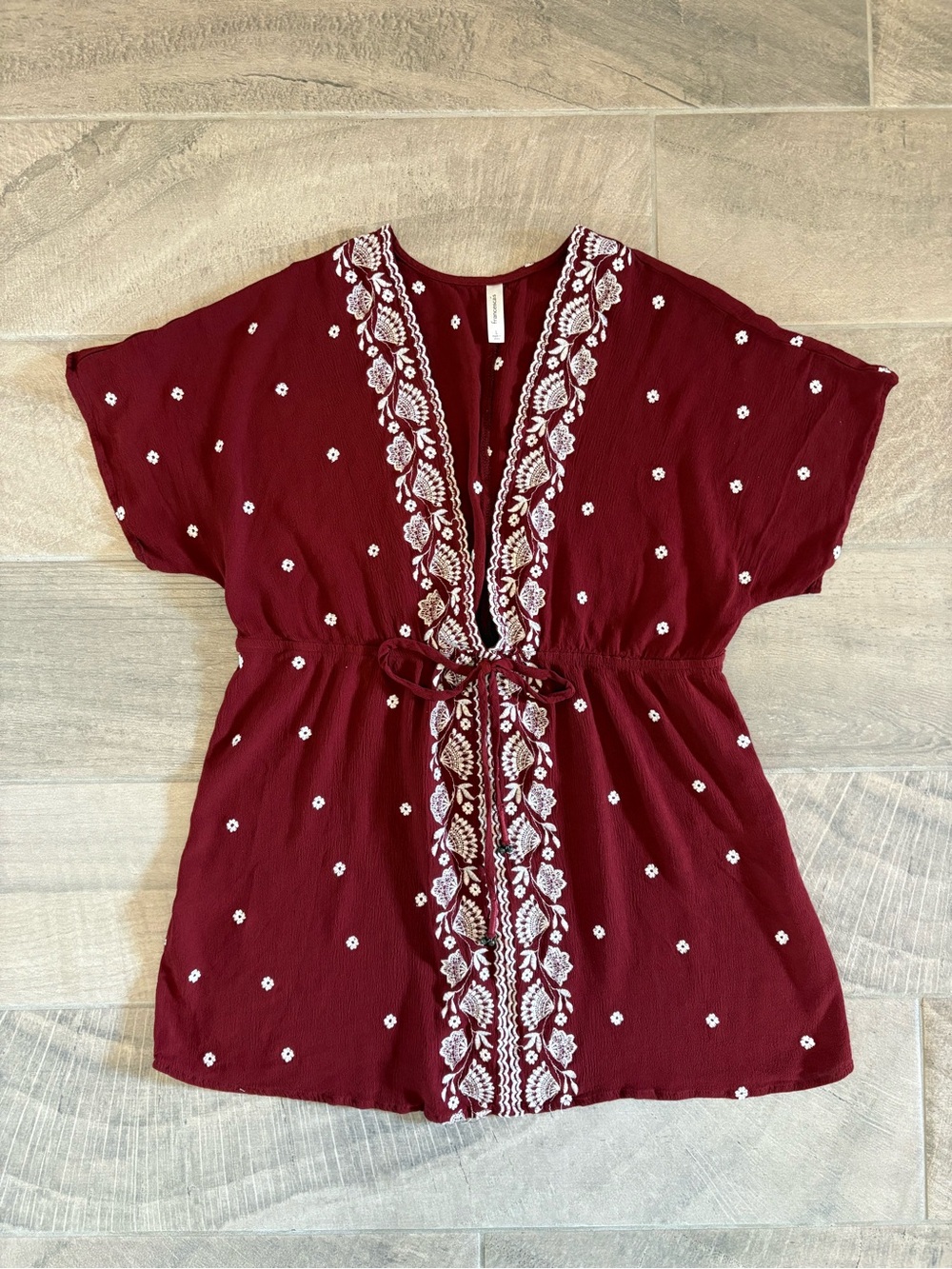 Francesca’s Embroidered Boho Tunic Top Mini Dress Peplum - Large